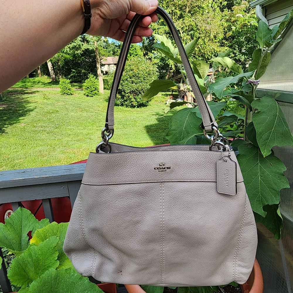 COACH F28997 Lexy Edie Shoulder Bag Pebbled Leather Taupe Beige Authentic